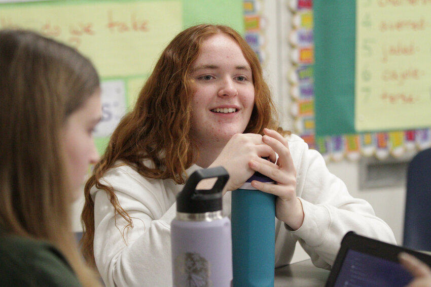 Haley Hurd looks on during a discussion with Sarah Ashley.