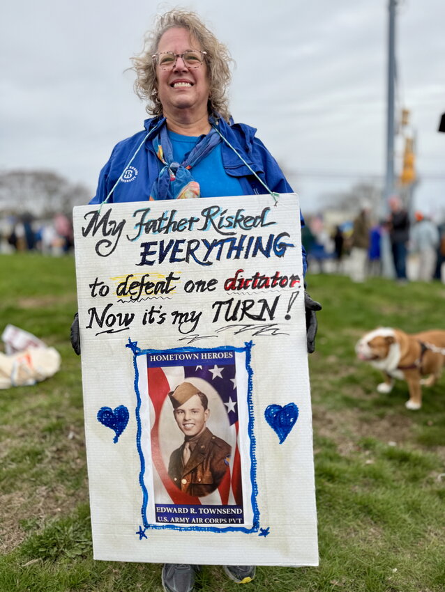 “I’m here for my dad, and I’m going to fight,” said Colleen Pilat, whose father, Edward, was a tail gunner for the Army Air Corps during World War II.