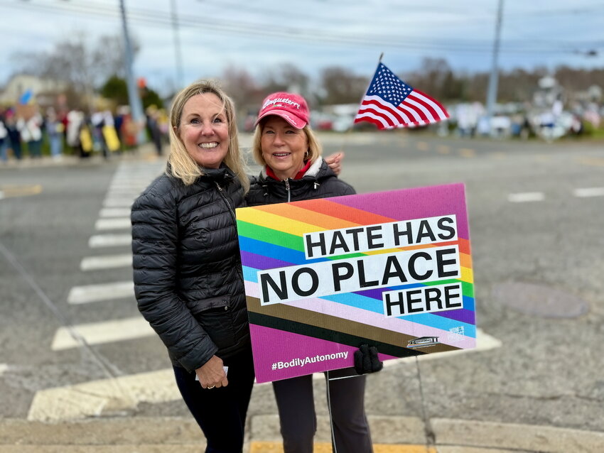 Valerie Smallenbroek (left) and her friend, Rosemary Conboy, were among the 150 to 200 people who showed up at the protest.