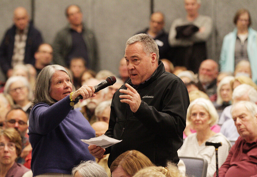 Gregory Huet of Middletown, a retired Naval officer and Iraqi war veteran, said he was concerned about the impact President Donald Trump’s policies will have on nonprofit organizations, among other agencies. “To the Republican senators who are scared of our president … I ask, where is the moral courage?” he said to loud applause.