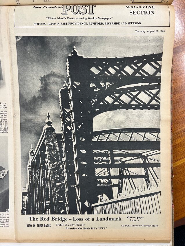 This photo shot by Dorothy Elliott was featured on the cover of a Magazine Section of the East Providence Post from August 22, 1963, which looked at the demolition of the swing bridge that predated the Henderson Bridge.