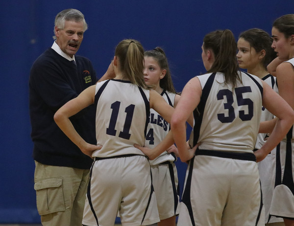 Mike Topazio (left), shown here coaching the Barrington Middle School girls basketball team a few years ago, will be inducted into the Barrington High School Athletic Hall of Fame.
