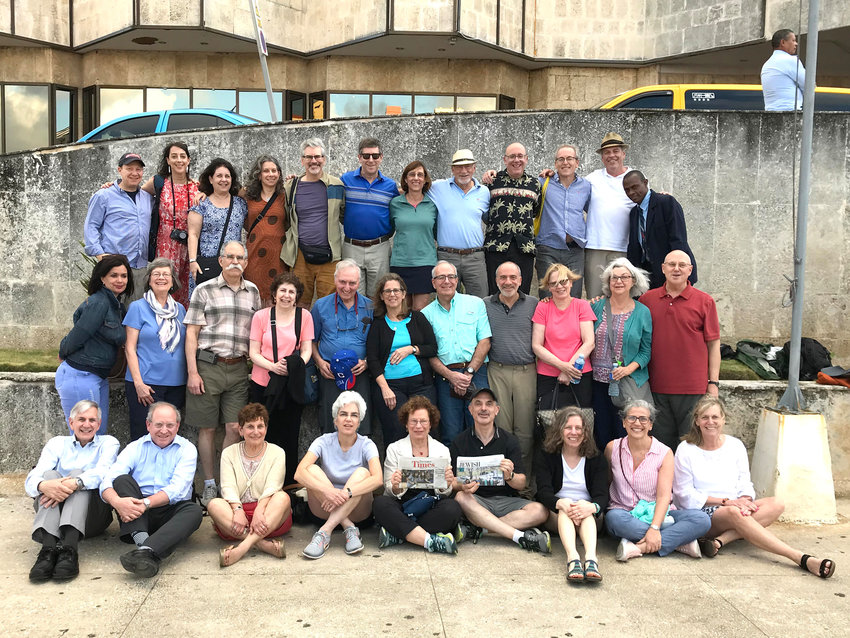Members of the Temple Habonim community pose for a photo during their recent religious mission trip to Cuba. Barrington resident Joanna Lerish is holding a copy of her hometown newspaper.