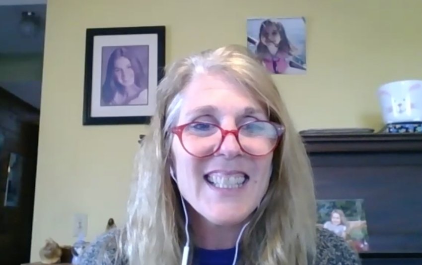 Dr. Deborah DiBiase, at home in her new &ldquo;office,&rdquo; talks about the challenges and triumphs of distance learning during a &ldquo;Zoom&rdquo; interview.