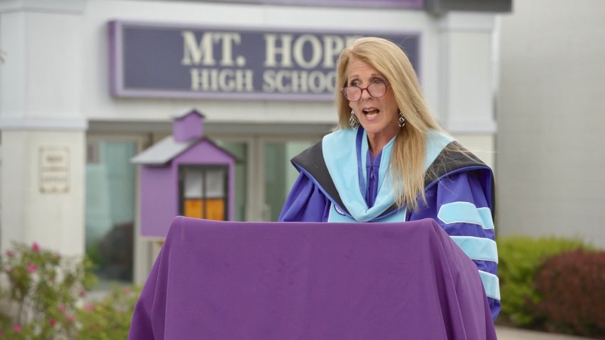 Dr. Deb DiBiase speaks during a graduation ceremony at Mt. Hope High School.