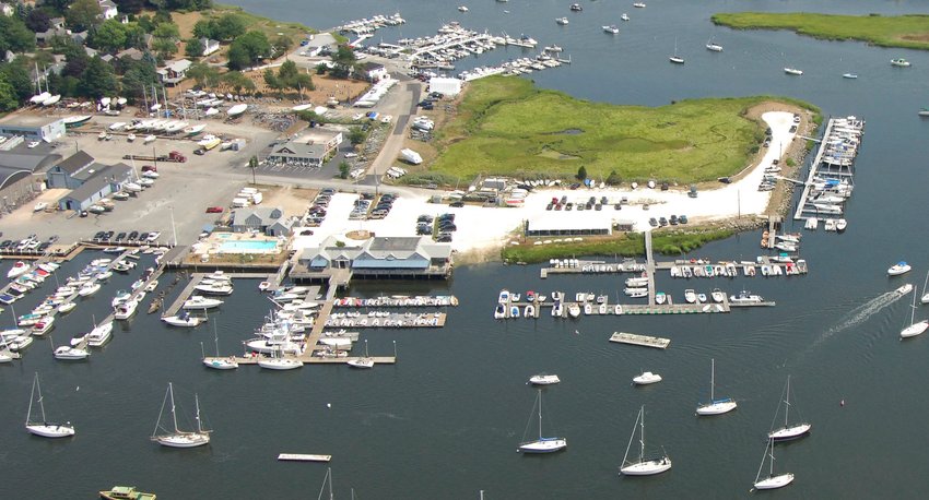 Barrington Yacht Club, shown in this aerial photograph, will receive a grant from RI DEM for a new pump-out facility.