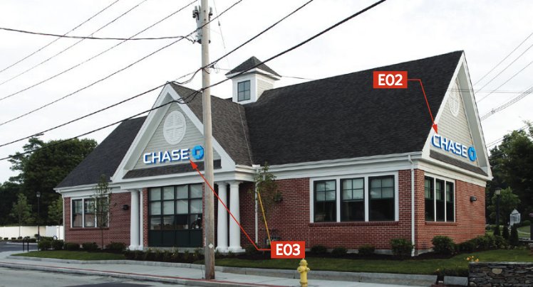 This image includes the proposed signs for the new Chase Bank in Barrington.