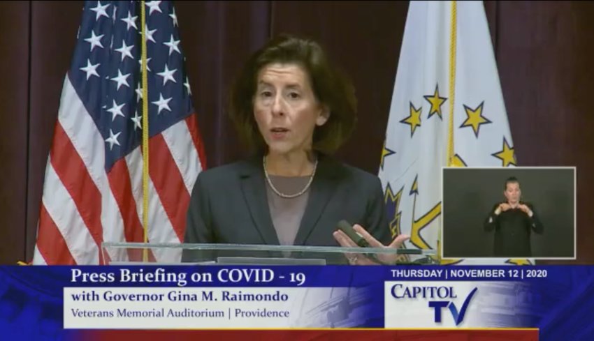 Gov. Gina Raimondo, speaking during a Nov. 12 briefing.