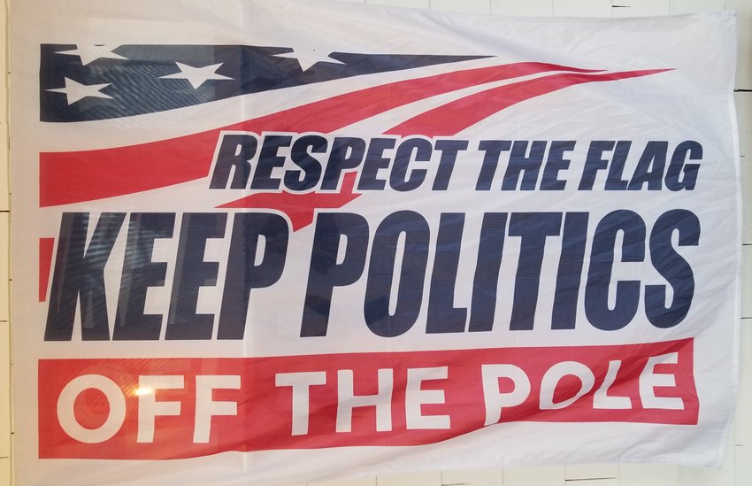 Members of the Barrington United Veterans Council and Barrington American Legion Post #8 recently petitioned the town manager and members of the council to fly a flag which carries the message &quot;Respect the Flag: Keep Politics Off the Pole.&quot;