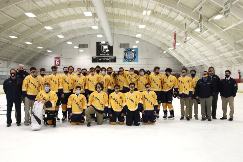 Members of the Barrington High School boys ice hockey team.