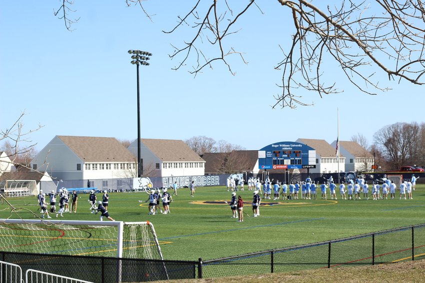 The men's lacrosse team competes against&nbsp;Eastern Connecticut State University on RWU's Bristol campus on March 23.