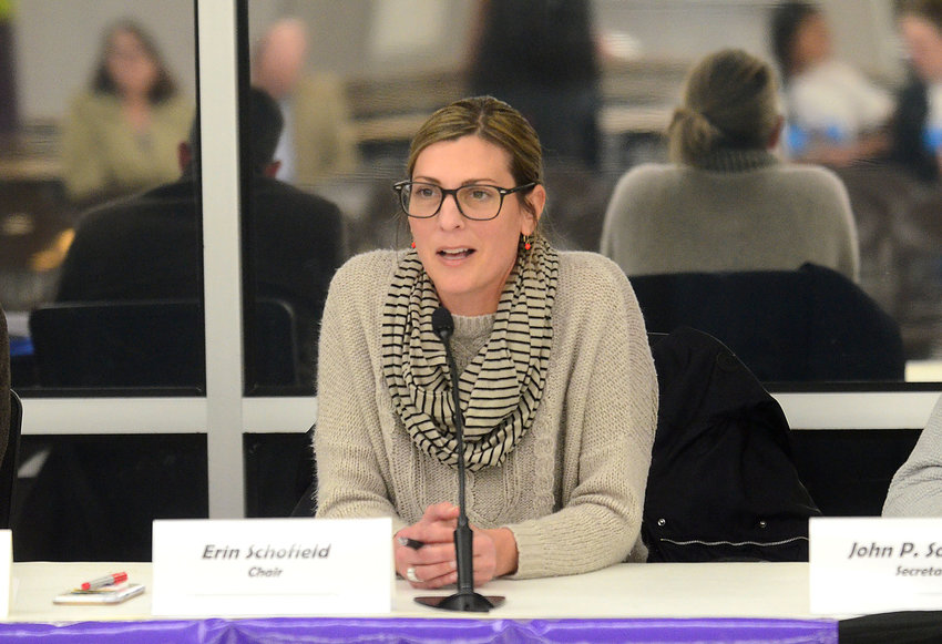 Erin Schofield during a meeting in 2019. At the time, she was chair of the school committee.