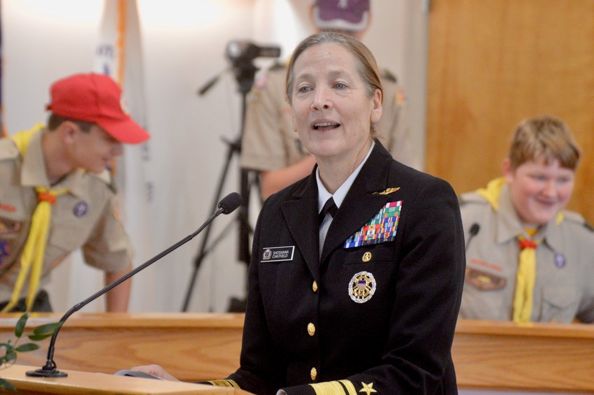 Rear Admiral Shoshana S. Chatfield, the president of the Naval War College in Newport, was the keynote speaker at Thursday&rsquo;s Veterans Day ceremony at Portsmouth Town Hall. She said Rose Sherbune Clancy, the first woman from Rhode Island to enlist in the military (during World War I), opened the doors for many other women like herself who wanted to serve their country.