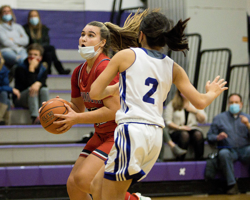 Portsmouth High&rsquo;s Emily Maiato goes in for a layup during Thursday's Injury Fund game against Mt. Hope in Bristol.