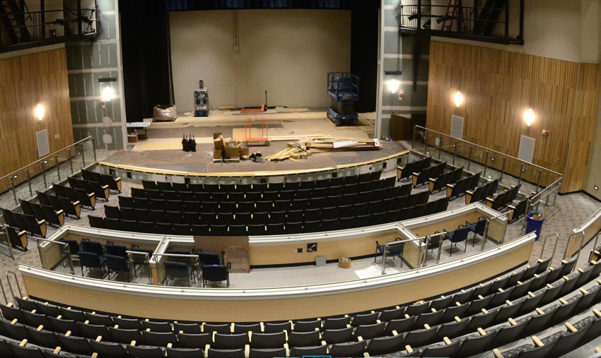 The Barrington Middle School auditorium was closed in the late winter of 2020 after school officials discovered that the acoustic panels were falling off the walls. It has remained closed since.