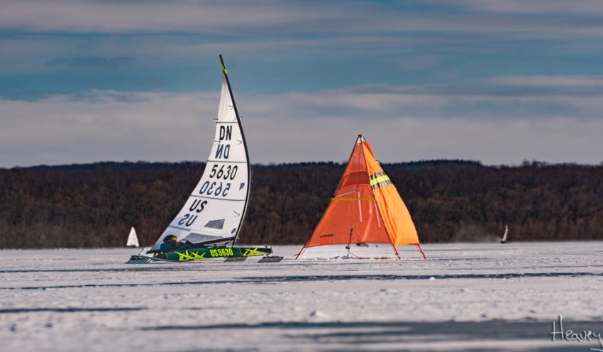 Karen Binder approaches a mark rounding at the 2022 DN US Nationals. &ldquo;I'm going about 50 mph and actually accelerate to about 55 when I ease my sail to go around the mark,&rdquo; Binder said. &ldquo;It's a slight bear away and then I sheet back in to make sure my mast bends to force the boat and runners down so I don't spin out or lose control going downwind.&rdquo;