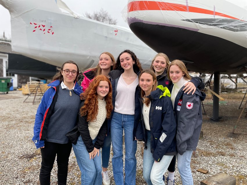 The race crew are (from left to right) Olivia Vincent, Sarah Wilme, Gigi Fischer, Sophia Comiskey, Elizabeth Gardner, Milla Clark, and Phoebe Lee. Not pictured: Callie Dawson.