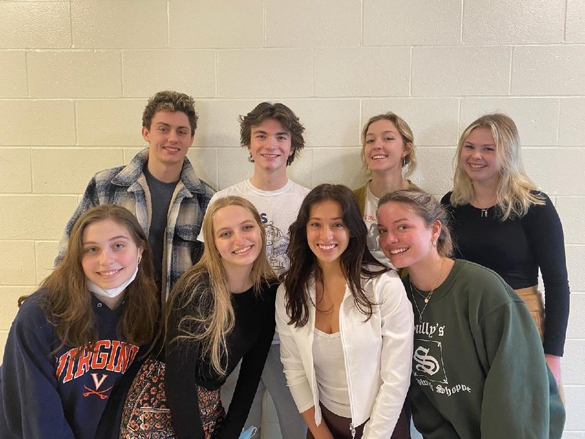 Barrington High School students are hosting a special Ukraine relief dinner on April 3 at the school. A number of students are helping out, including (from left to right, back row) Zachary O'Connor, Max Splaine, Grace Zwolinksi, Jillian Sullivan, and (front row) Yael Goldstein, Angelica Bazyk, Paris Mashburn, and Tessa Sullivan.