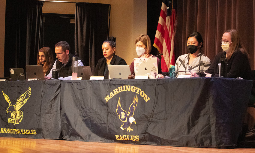 Members of the Barrington School Committee are shown during a meeting earlier this year.