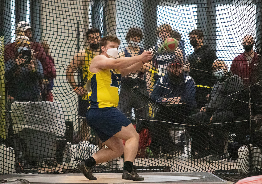 Barrington High School&rsquo;s Asher Robbins, shown competing at the state indoor track championship, earned All-American status after finishing third at Nike Nationals and fourth at New Balance Nationals.