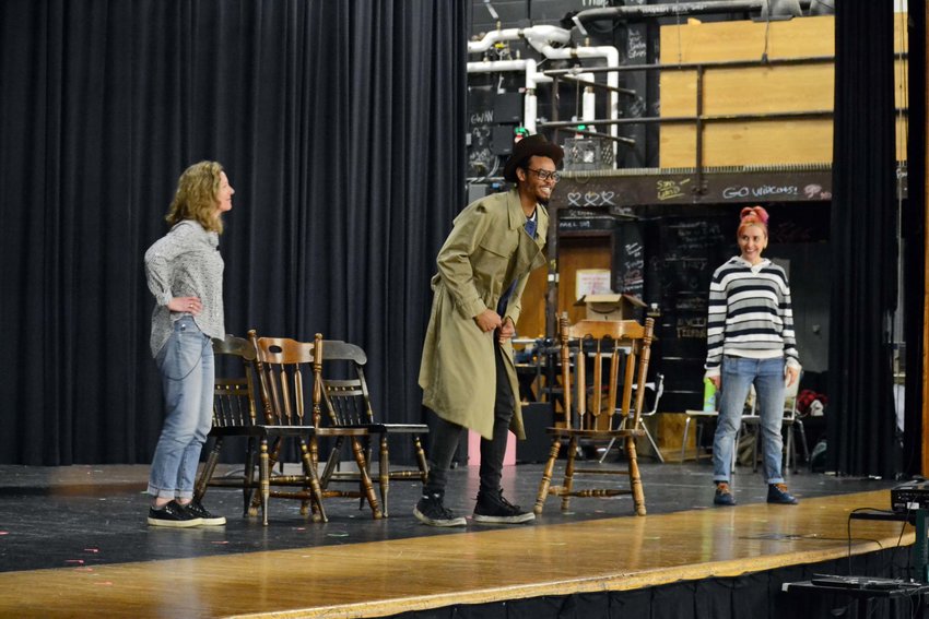 Tanya Anderson-Martin, Daniel Hankins, and Rachel Tondreault, portraying Angela, Jay, and Natalie (respectively), during their performance of &ldquo;Ill Never Do That&rdquo; at Mt. Hope High School this past Thursday morning.