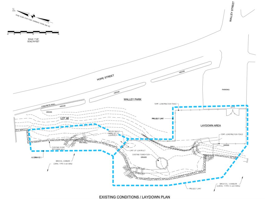 A drawing shows the plan to build three pathways through the seawall at Walley Beach to provide easier shoreline access. East Coast Construction should have the project completed and ready to reopen to the public by June.