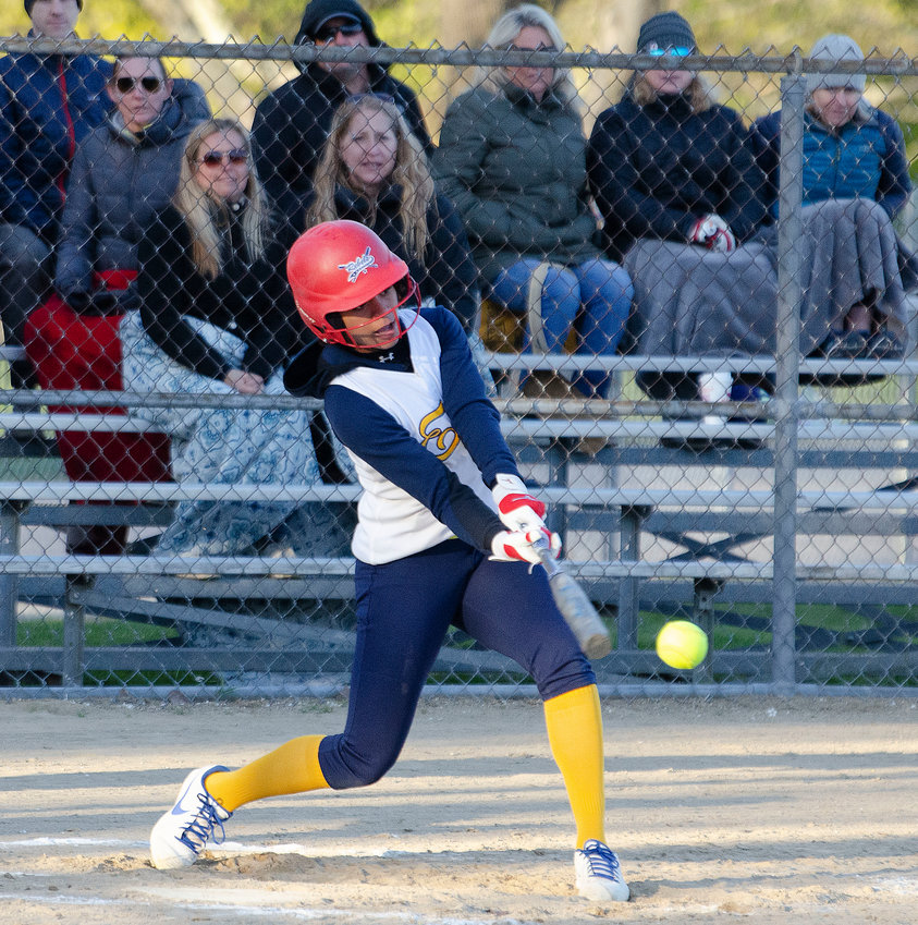Isys Dunphy swings at a pitch during the team's home game against Westerly on Thursday night.