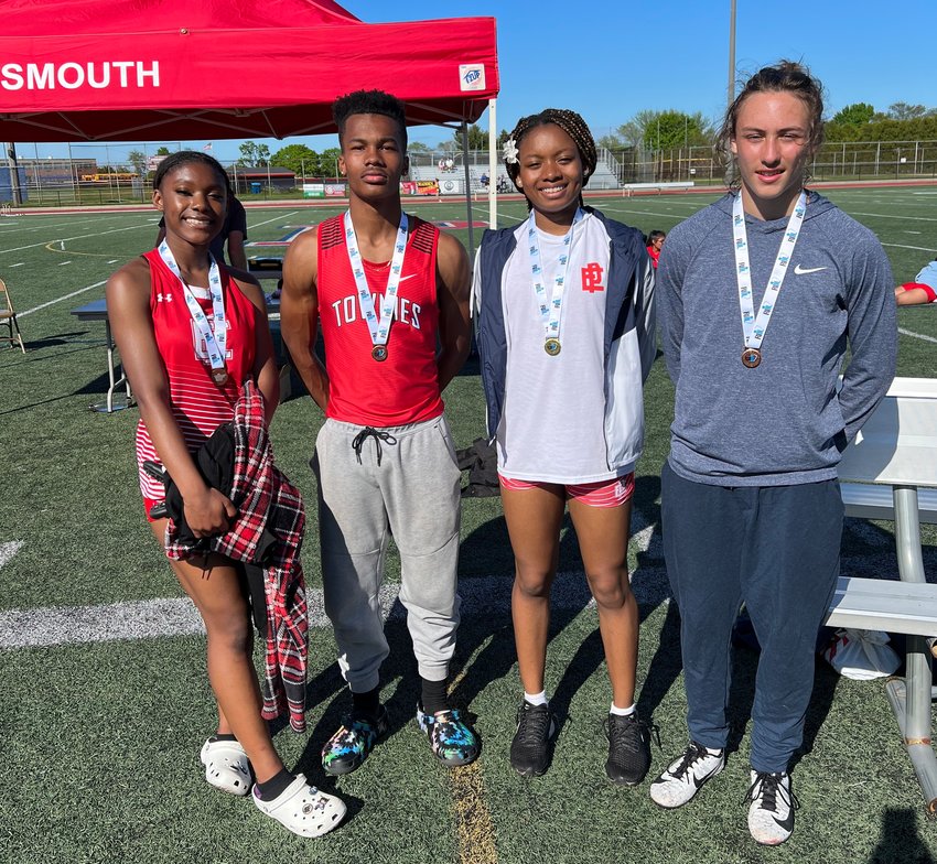 East Providence High School athletes (from left to right) Kandace Daniel, Kit Ruddock, Nazarae Phillips and Nick Morrison were among the Townies to win and/or place in multiple events at the 2022 Eastern Division Championship Meet held Sunday, May 15, in Portsmouth.