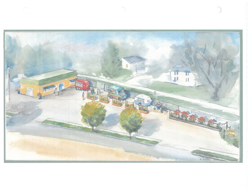 A rendering provided by applicant Matthew King to the Warren Town Council provides a glimpse of his vision for the former DB Mart on Main Street, which he hopes to transform into a spot for rotating food trucks and a static business serving other offerings from a to-go window.