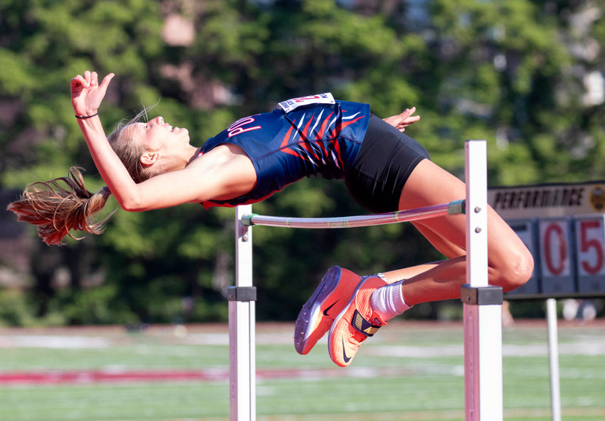 Portsmouth High&rsquo;s Morgan Casey won the gold medal in the high jump at the state outdoor track and field championships held Saturday at Brown University.