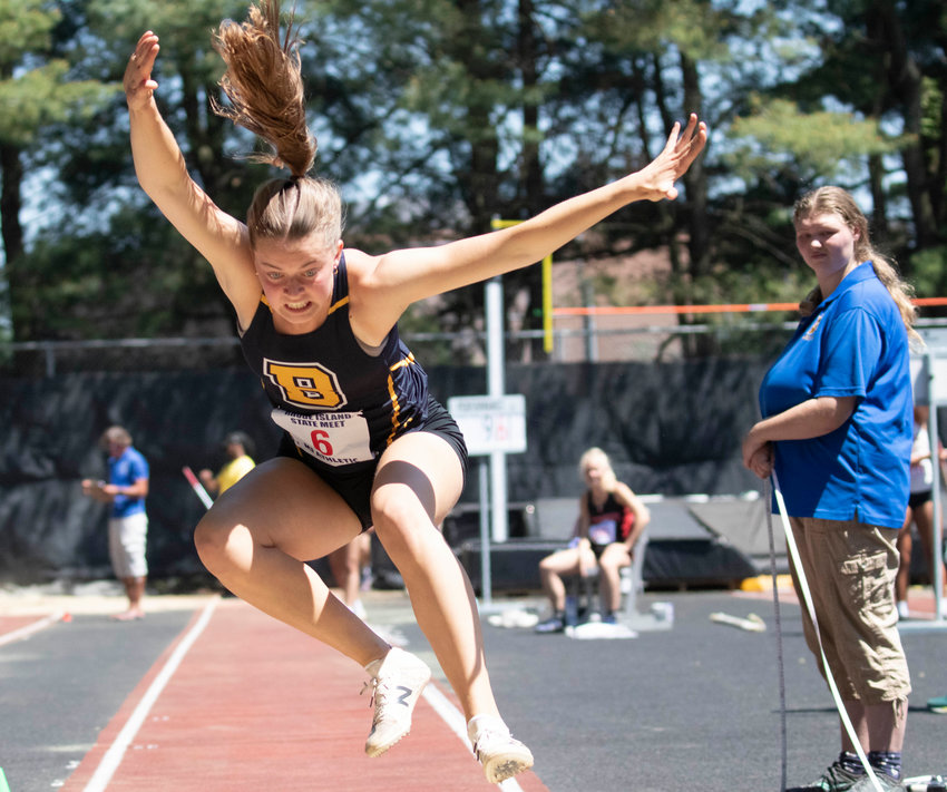 Barrington's Sophia Ford, shown competing in the outdoor track state championship meet, set a new school record in the long jump on Wednesday, Jan. 11.