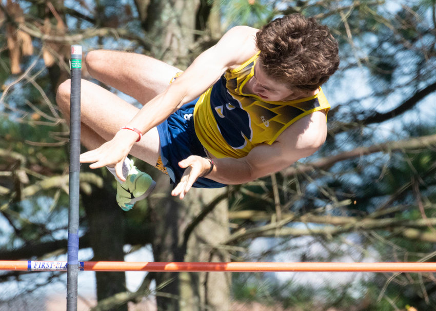 Barrington's Ben Bill finished second in the pole vault at the state track meet at Brown University on Saturday.