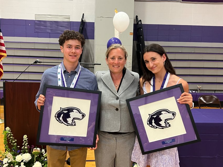 Joshua deWolf (Cross-Country, Basketball, Lacrosse) and Gabriella Marsili (Cross-Country, Indoor Track, Outdoor Track) received Mt Hope&rsquo;s Letterman Award, created in 2014 and bestowed upon students who earn a varsity letter each year of the four years in school.