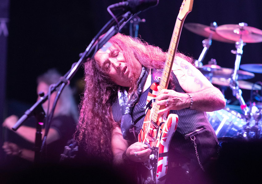 Back in the Day lead guitarist Amos San Filippo shreds on Eddie Van Halen's &quot;Eruption,&quot; during the Bristol Fourth of July Concert Series on Friday, July 1.