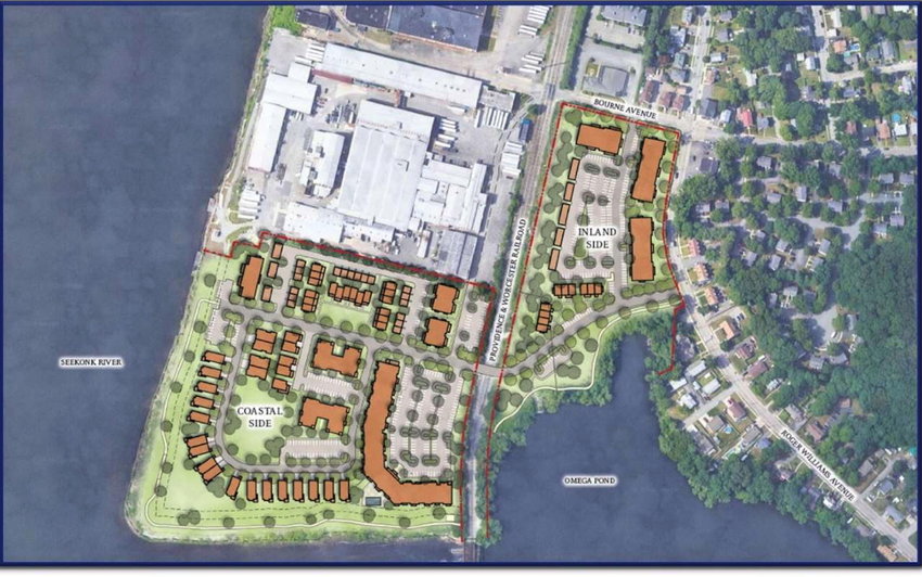 An architect's rendition of the &quot;coastal&quot; (left) and &quot;inland/pond&quot; (upper right) portions of the &quot;East Point&quot; housing development in Rumford.