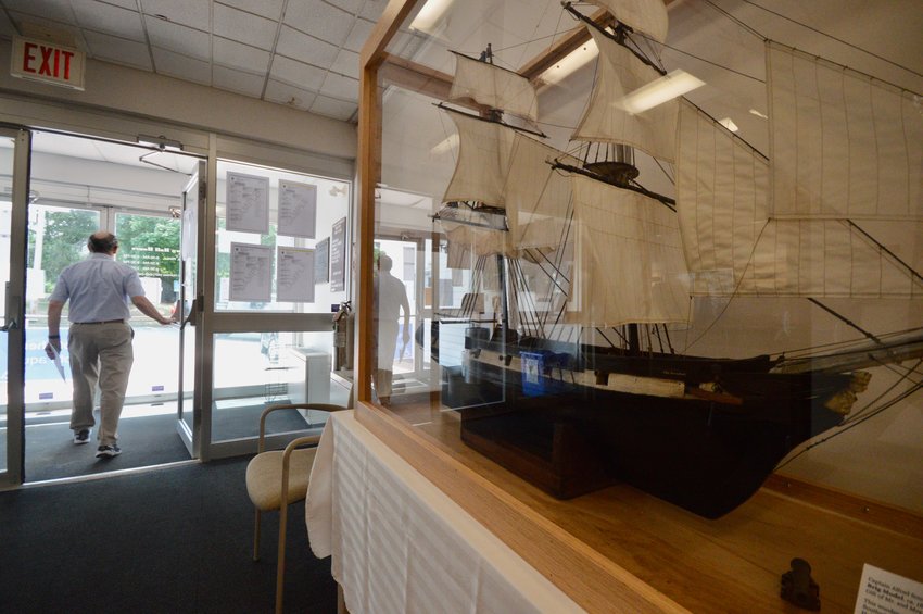 A model of the brig Random is located in the foyer on the south side of Portsmouth Town Hall. The wooden model was built by Capt. Alfred Southwick Chase of Portsmouth, the former master of Random.