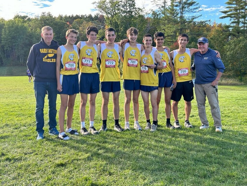 Members of the BHS boys cross country team pose for a photo following the 2022 Woods Trail Run hosted by Thetford Academy in Thetford, Vt.