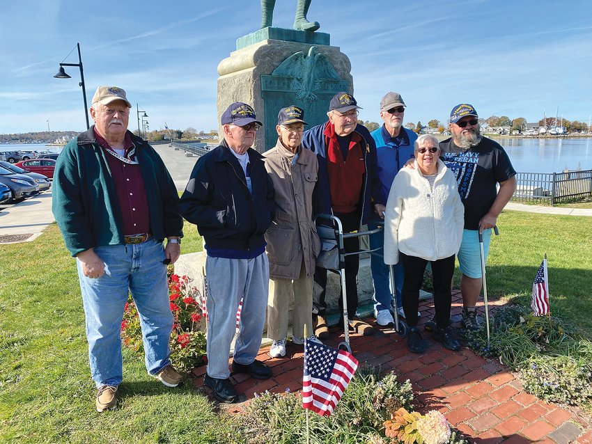Tiverton veterans, asked to speak at last year's Veterans' Day services at Grinnell's Beach, pose for a photo following the ceremony's conclusion.
