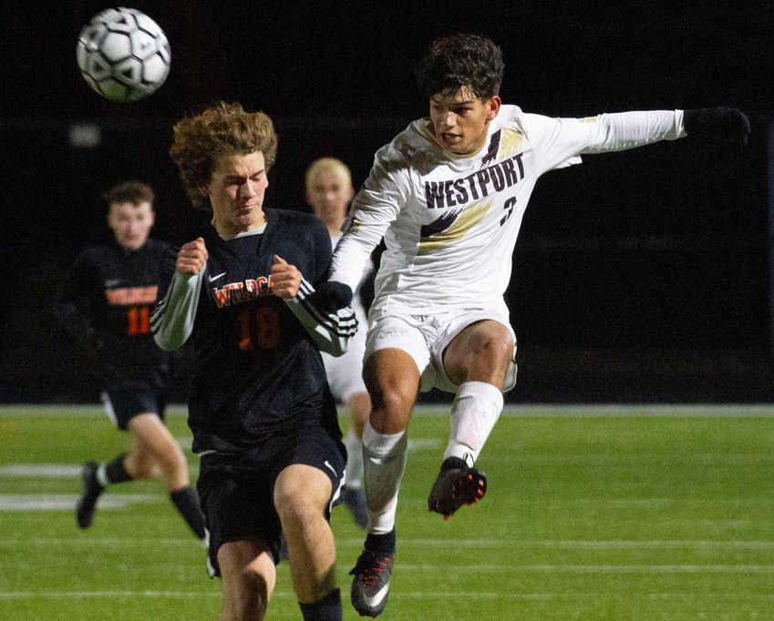 Midfielder Antonio Dutra Africano jump-kicks the ball upfield, putting the Wildcats on the attack. Westport lost to Gardner 2-1 in double overtime to end their playoff run.