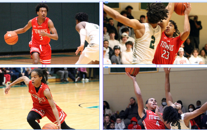 (Clockwise from top left) Trey Rezendes, Xaiver Hazard, Will Winfield and Max Collins are the upperclassmen team leaders and top returnees for the East Providence High School boys' basketball squad this winter as the Townies aspire to be in contention for Division I and Open State Championship tournament titles at the end of the 2022-23 season.