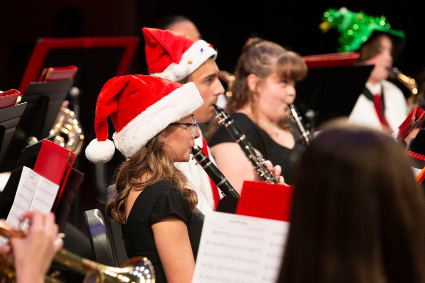 Emma Silva (left) and Jose Vieira play their clarinets during the 2022 edition of the East Providence High School Music Department's Holiday Concert Thursday, Dec. 8.