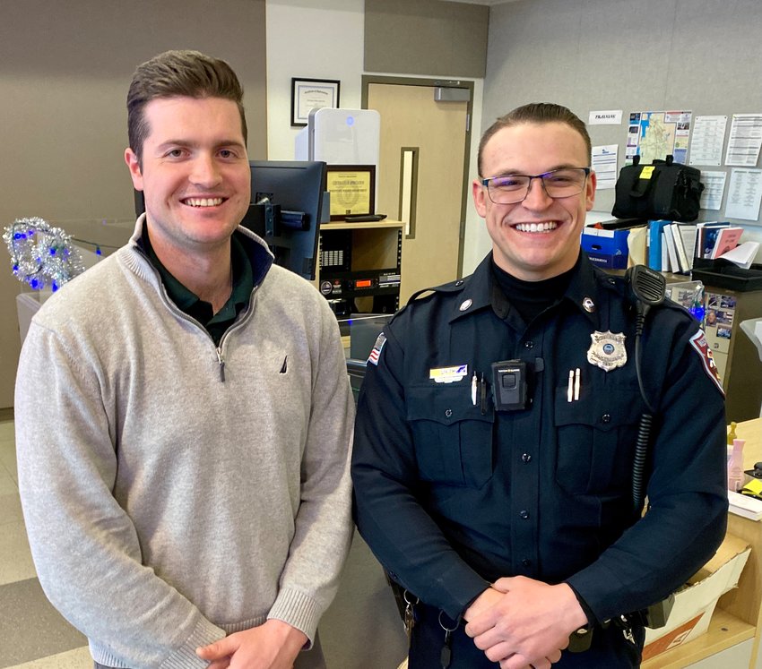 Probationary Westport Police Officer Sean Munzing (left) and newly hired officer Cody Smith.