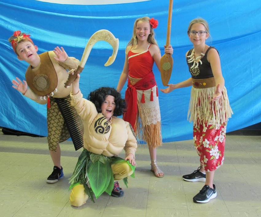 Cast members for Moana Jr. include (from left to right) Seamus Folan, Daniel Roy, Maggie Porter and Lily Stafford.