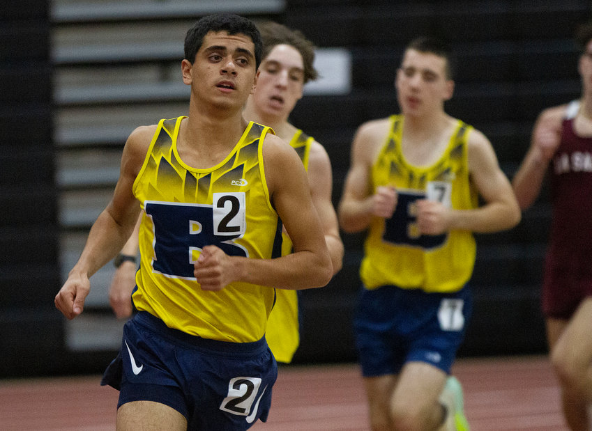 Barrington High School&rsquo;s Brandon Piedade, shown competing a regular season meet, set a new school record in the 3,200-meter race while running in the Ocean Breeze Freedom Games on Staten Island in New York.