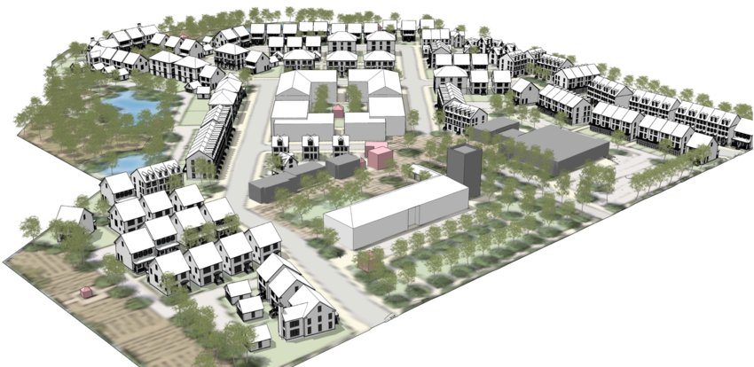 This computer rendering shows the residential development planned for the former Zion Bible College property.