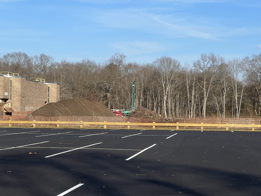 A view of the multi-purpose field being constructed behind Riverside Middle School from the adjacent new parking lot built to alleviate traffic issues on campus and the Riverside Rec Complex next door.