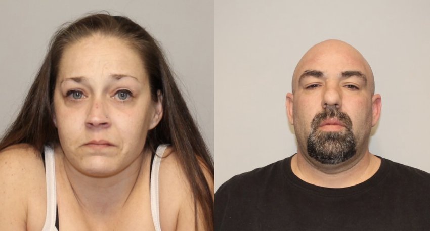 Booking photos of Tara Desilveira of Westport and Paul Silva of New Bedford, who were arrested on drug charges in Portsmouth on Wednesday, Feb. 8.