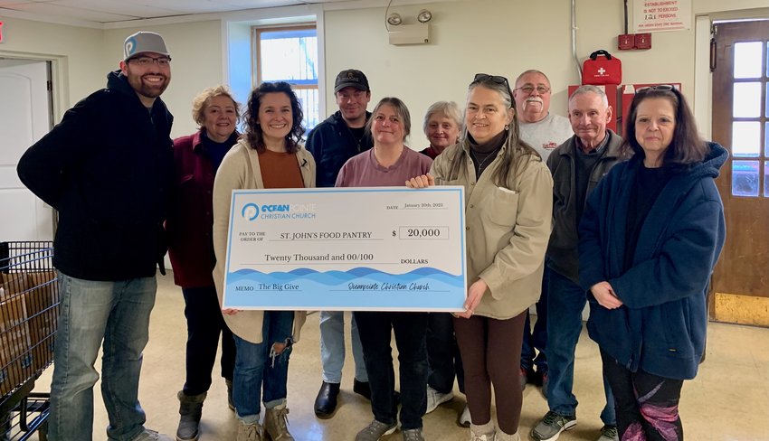 The St. John&rsquo;s Lodge Food Bank in Portsmouth recently received one big check from OceanPointe Christian Church in Middletown.