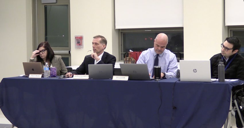 Barrington school administrators (from left to right) Paula Dillon, Mike Messore, Doug Fiore and Patrick Guthlein are pictured at a meeting last year. Dillon recently announced she will resign at the end of the school year.