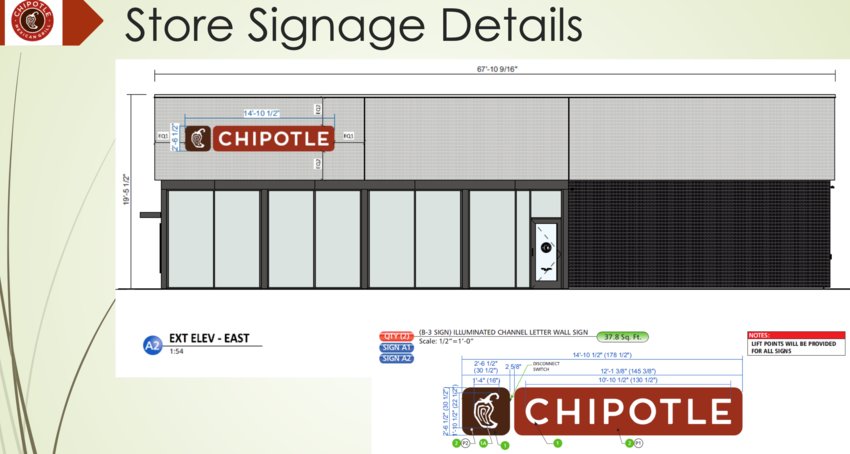 This image shows what the exterior of the proposed Chipotle restaurant in Barrington will look like from County Road.